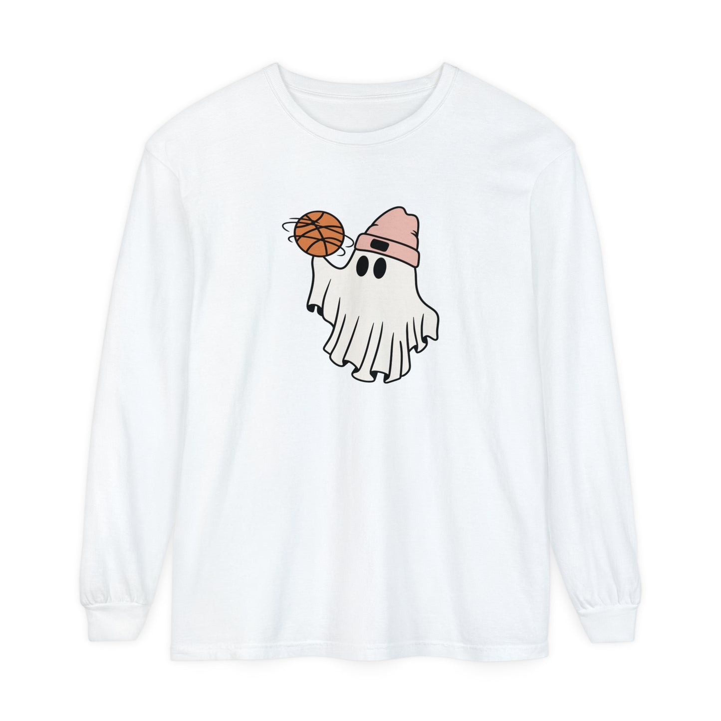 Basketball Ghost Unisex Garment-dyed Long Sleeve T-Shirt