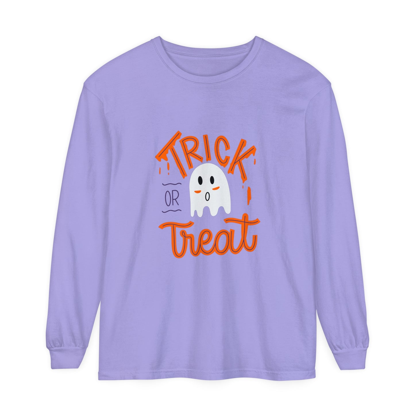 Tick or Treat Ghost Unisex Garment-dyed Long Sleeve T-Shirt