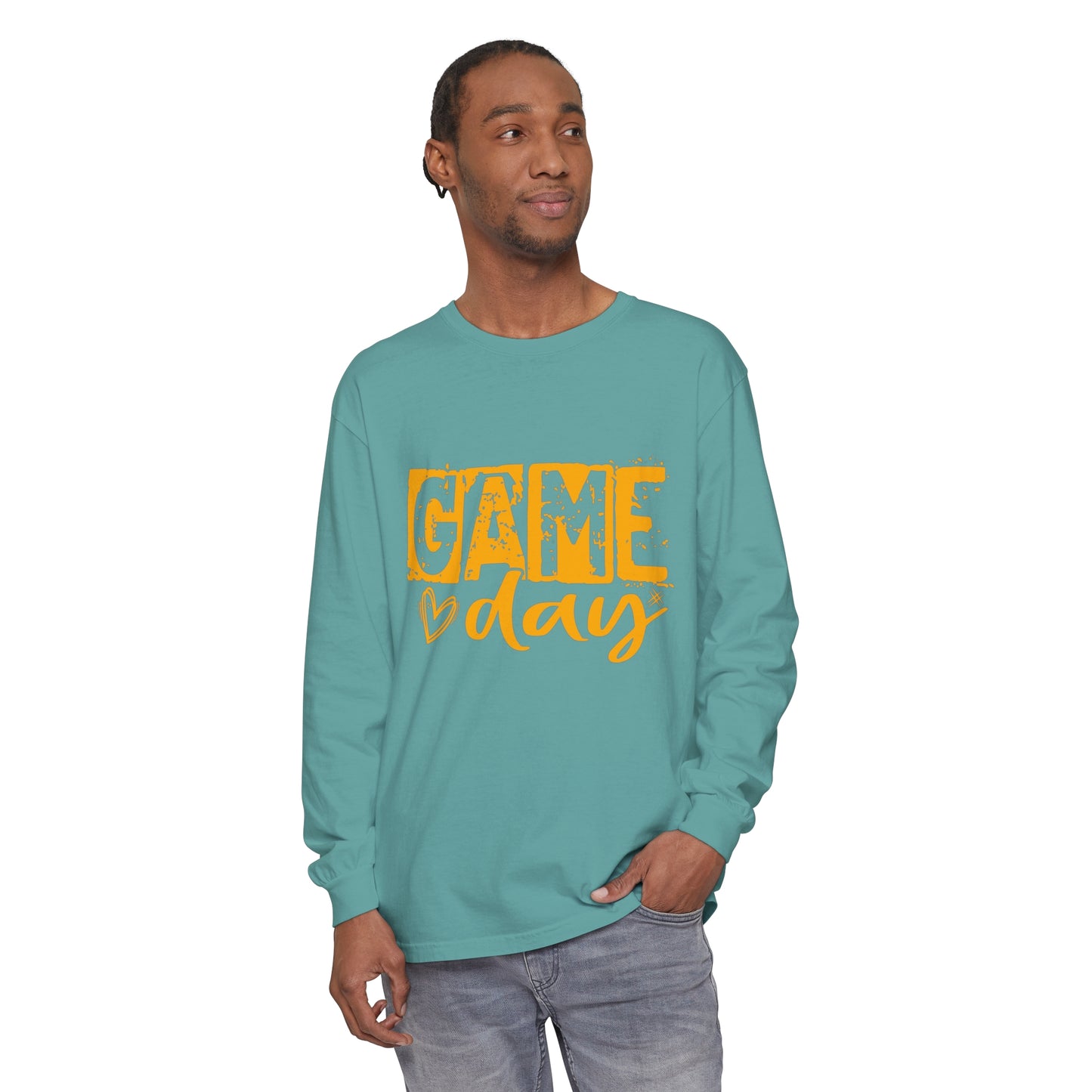 Game Day Grunge Yellow Unisex Garment-dyed Long Sleeve T-Shirt