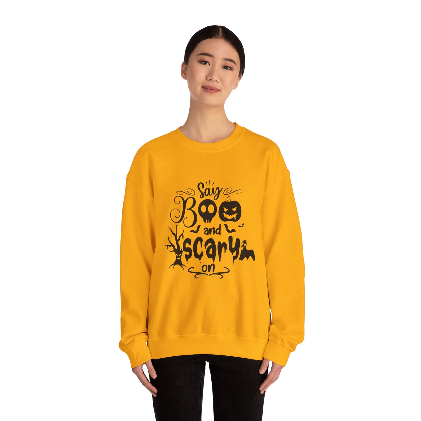 Say Boo and Scare On Unisex Heavy Blend™ Crewneck Sweatshirt