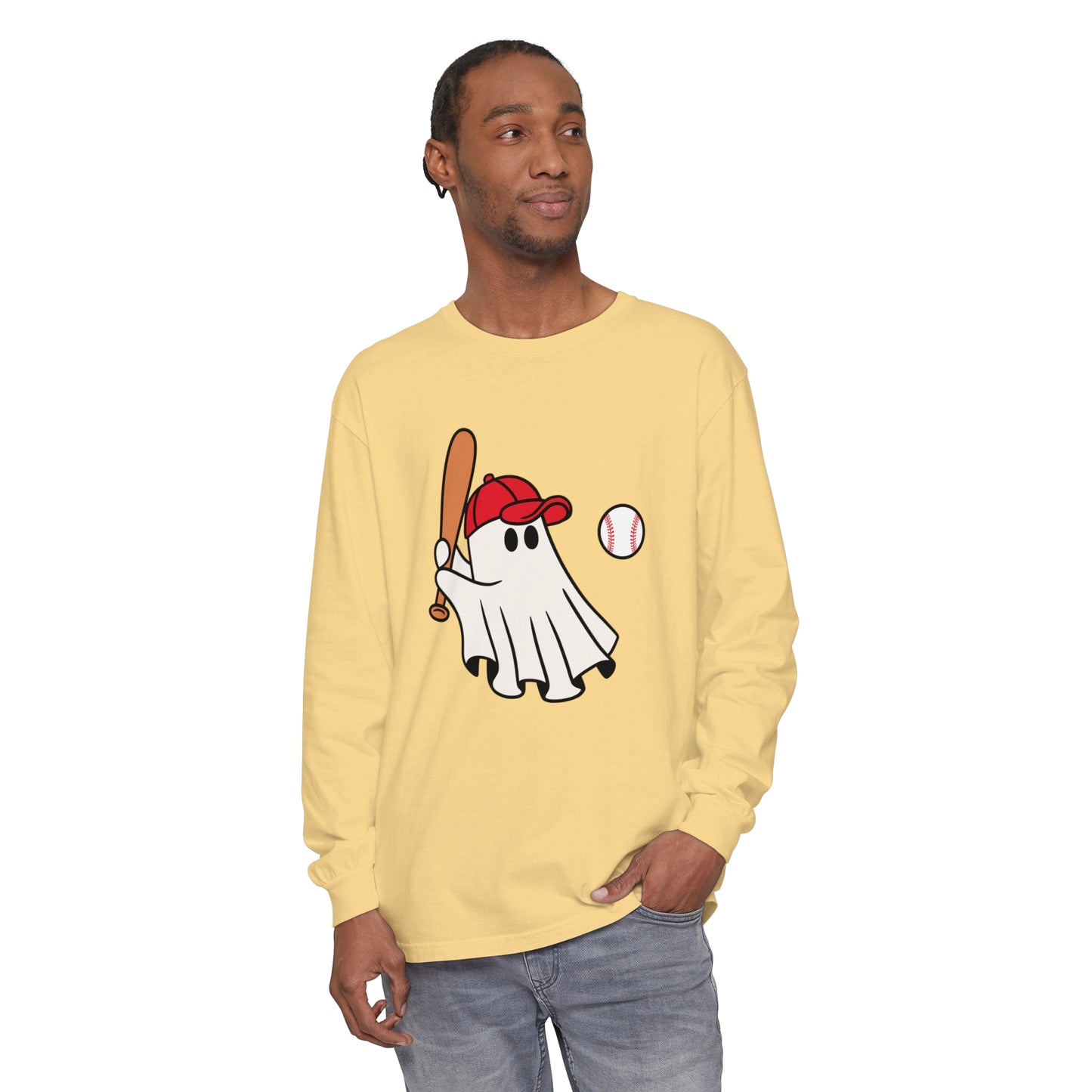 Baseball Ghost Unisex Garment-dyed Long Sleeve T-Shirt
