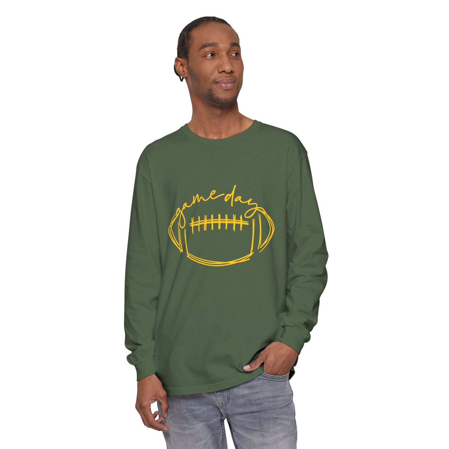 Game Day Football Yellow Unisex Garment-dyed Long Sleeve T-Shirt