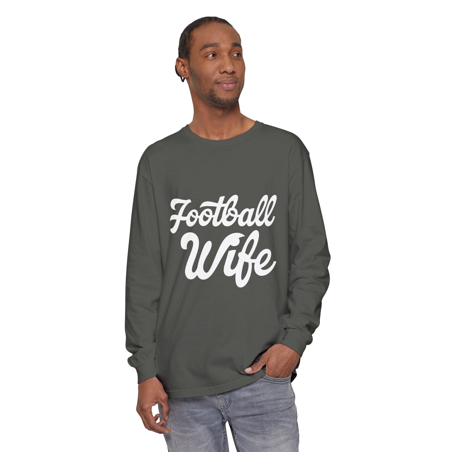 Football Wife White Unisex Garment-dyed Long Sleeve T-Shirt