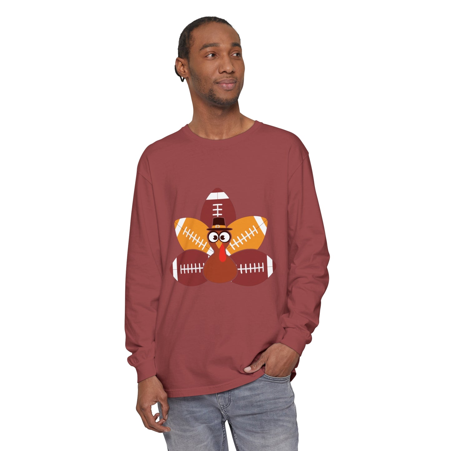 Turkey Football Tail Unisex Garment-dyed Long Sleeve T-Shirt