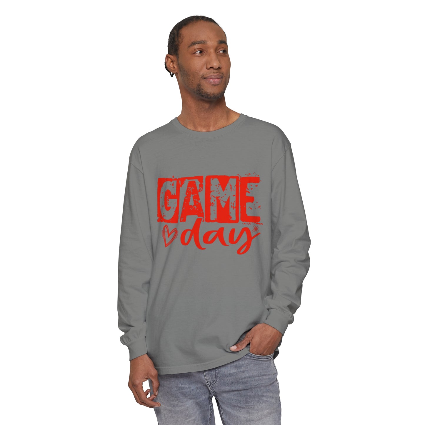 Game Day Grunge Red Unisex Garment-dyed Long Sleeve T-Shirt