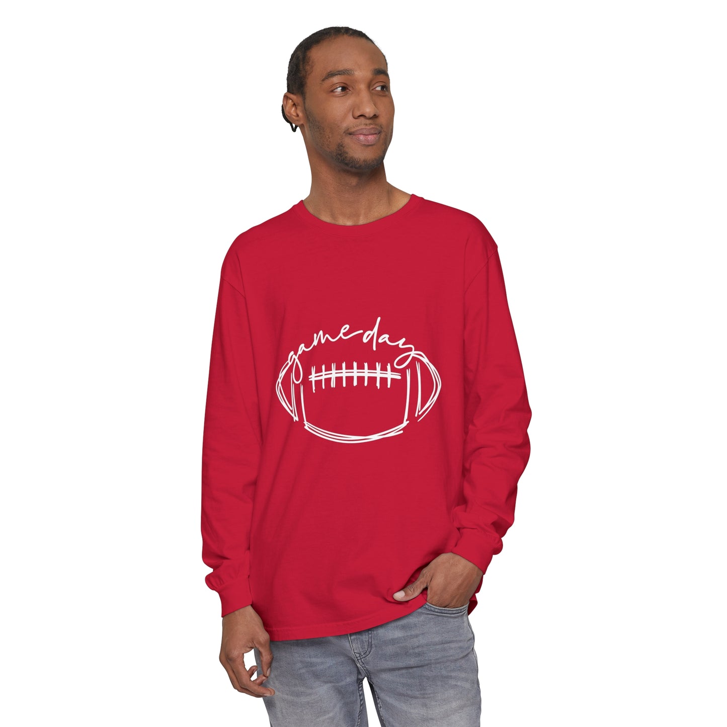 Game Day Football White Unisex Garment-dyed Long Sleeve T-Shirt