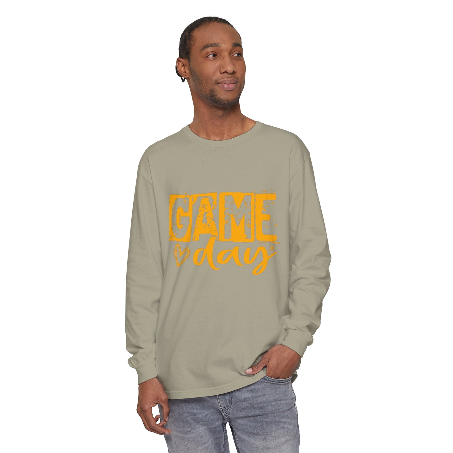 Game Day Grunge Yellow Unisex Garment-dyed Long Sleeve T-Shirt