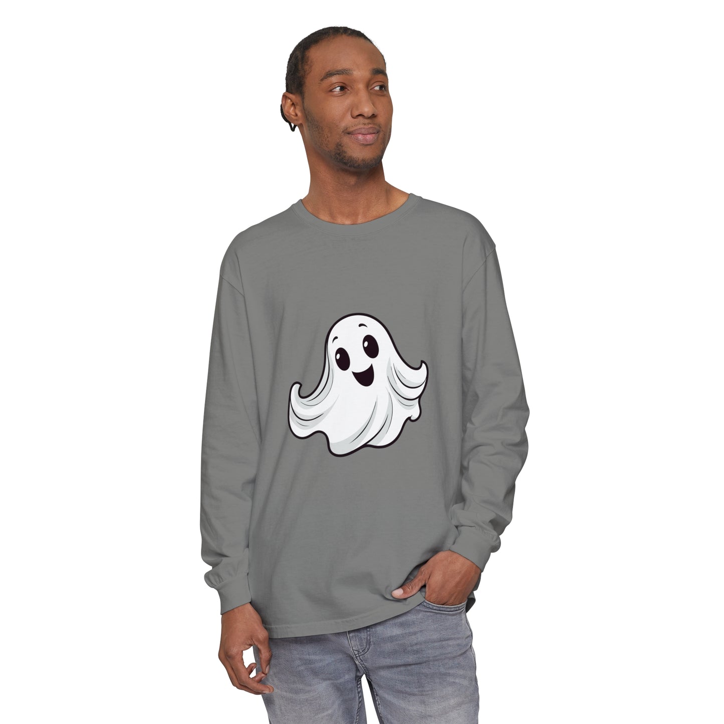 Cute Ghost Unisex Garment-dyed Long Sleeve T-Shirt