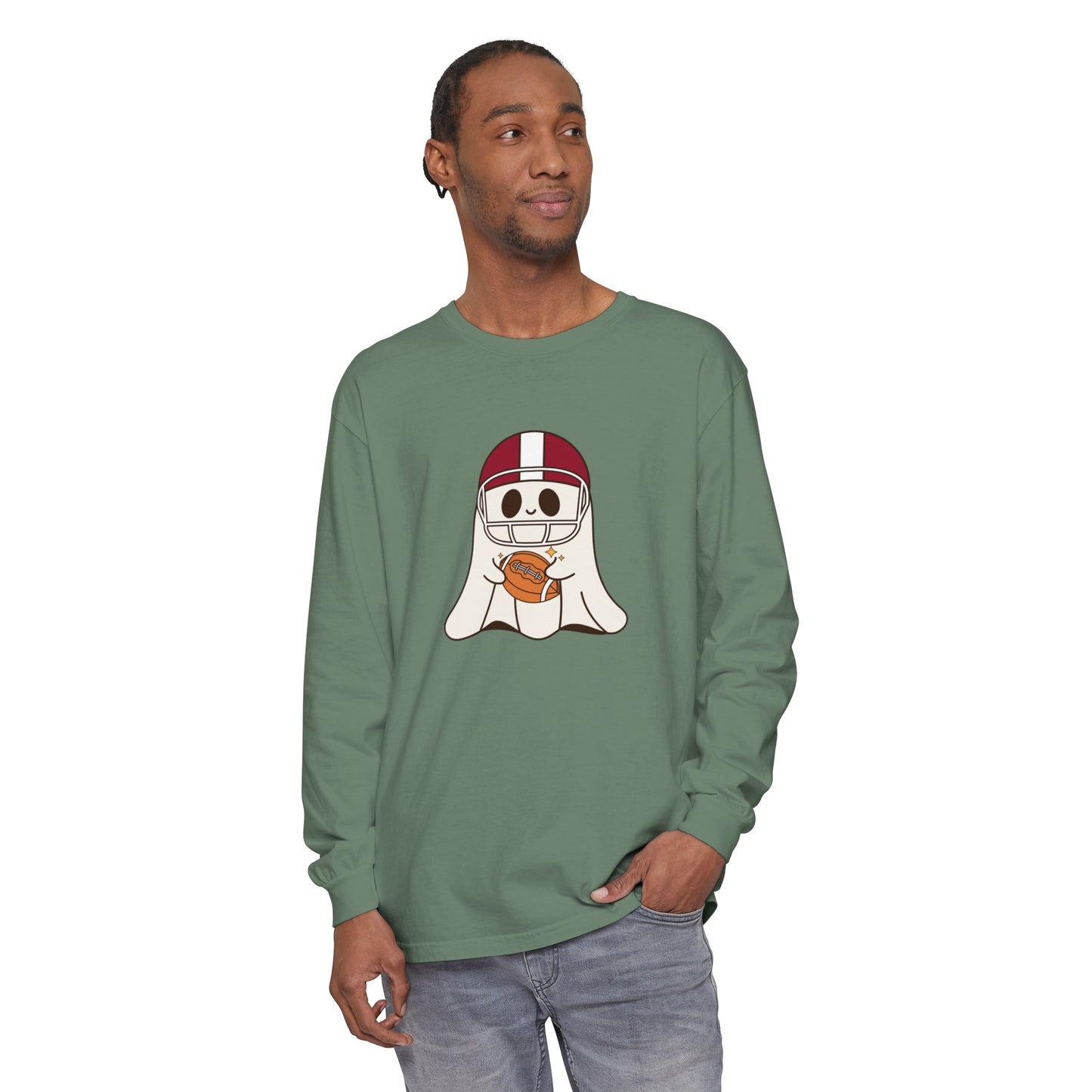 Football Ghost Unisex Garment-dyed Long Sleeve T-Shirt
