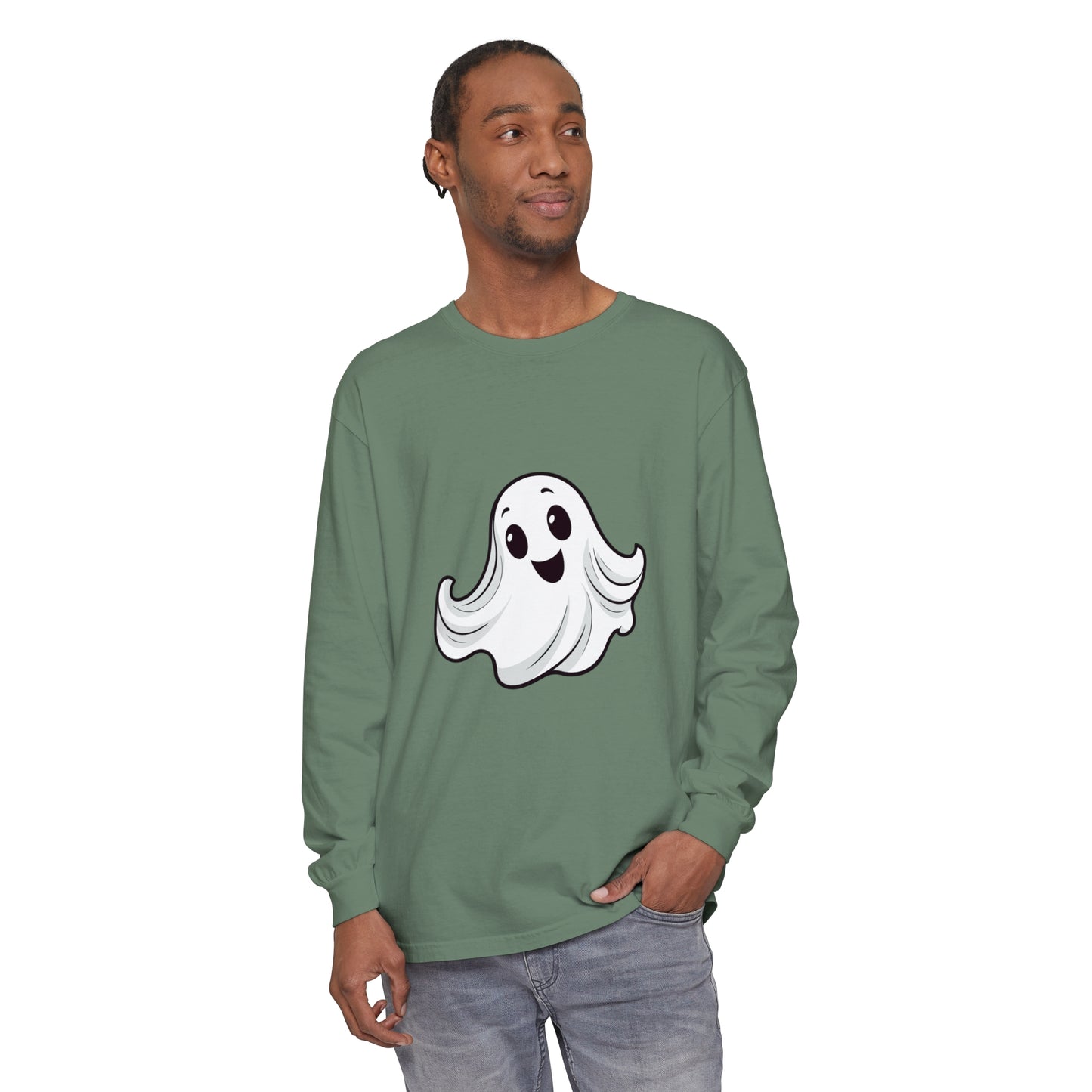 Cute Ghost Unisex Garment-dyed Long Sleeve T-Shirt