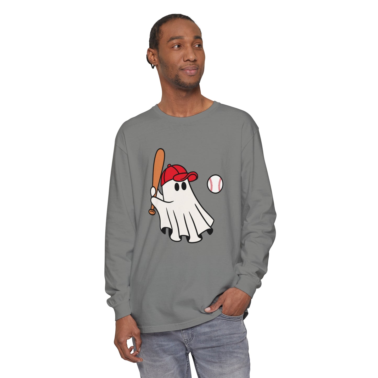 Baseball Ghost Unisex Garment-dyed Long Sleeve T-Shirt