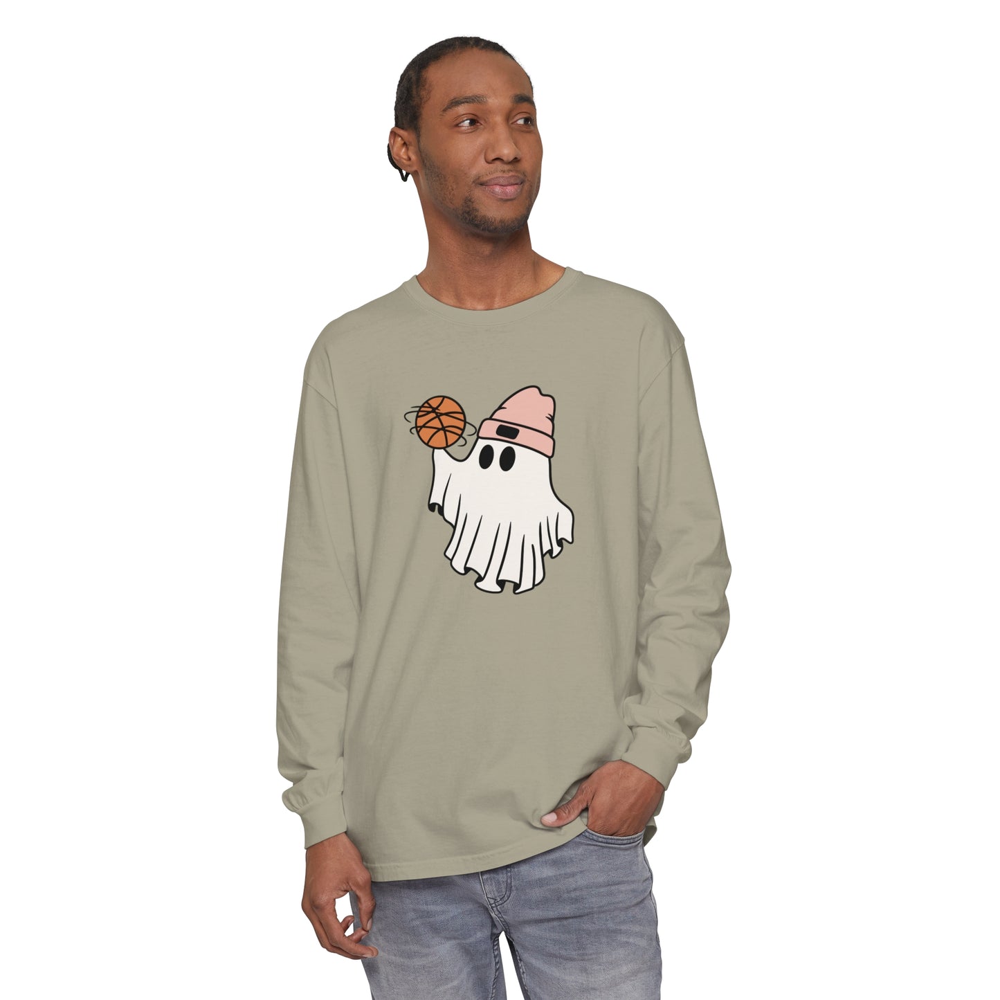Basketball Ghost Unisex Garment-dyed Long Sleeve T-Shirt