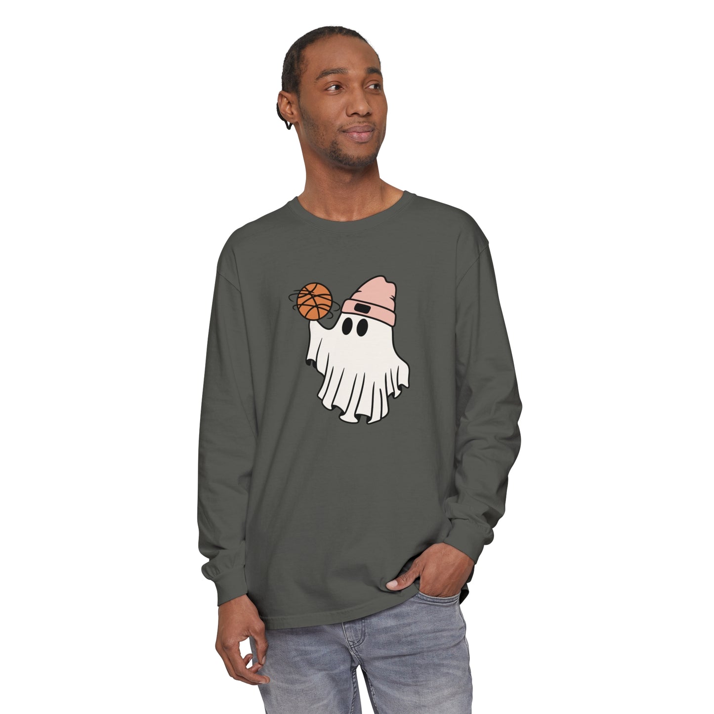 Basketball Ghost Unisex Garment-dyed Long Sleeve T-Shirt