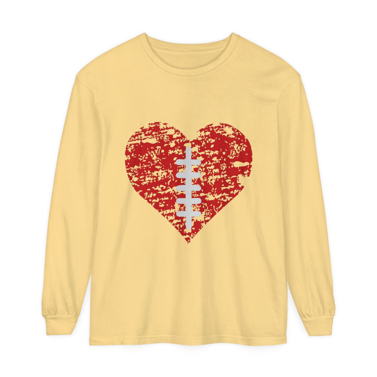 Football Heart with Laces Unisex Garment-dyed Long Sleeve T-Shirt