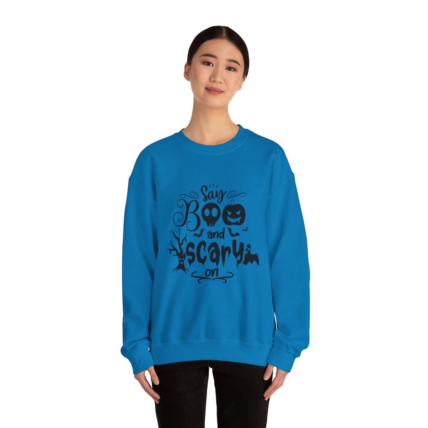 Say Boo and Scare On Unisex Heavy Blend™ Crewneck Sweatshirt