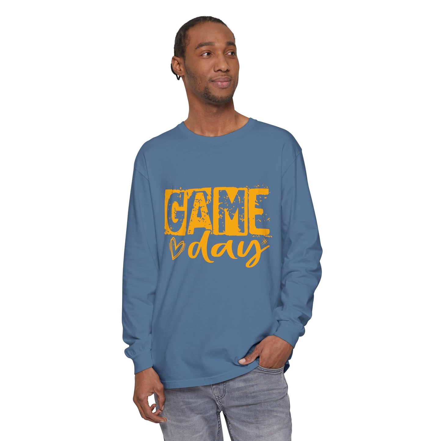 Game Day Grunge Yellow Unisex Garment-dyed Long Sleeve T-Shirt