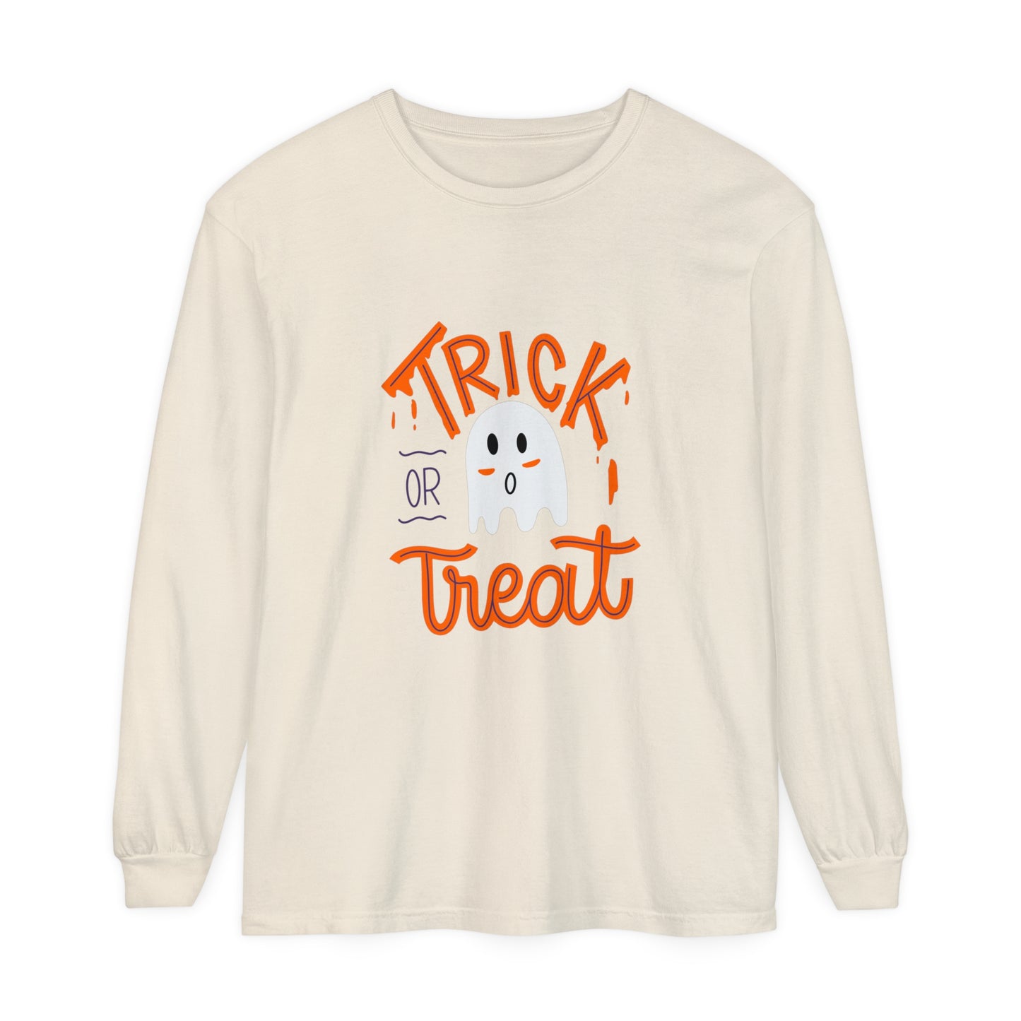 Tick or Treat Ghost Unisex Garment-dyed Long Sleeve T-Shirt