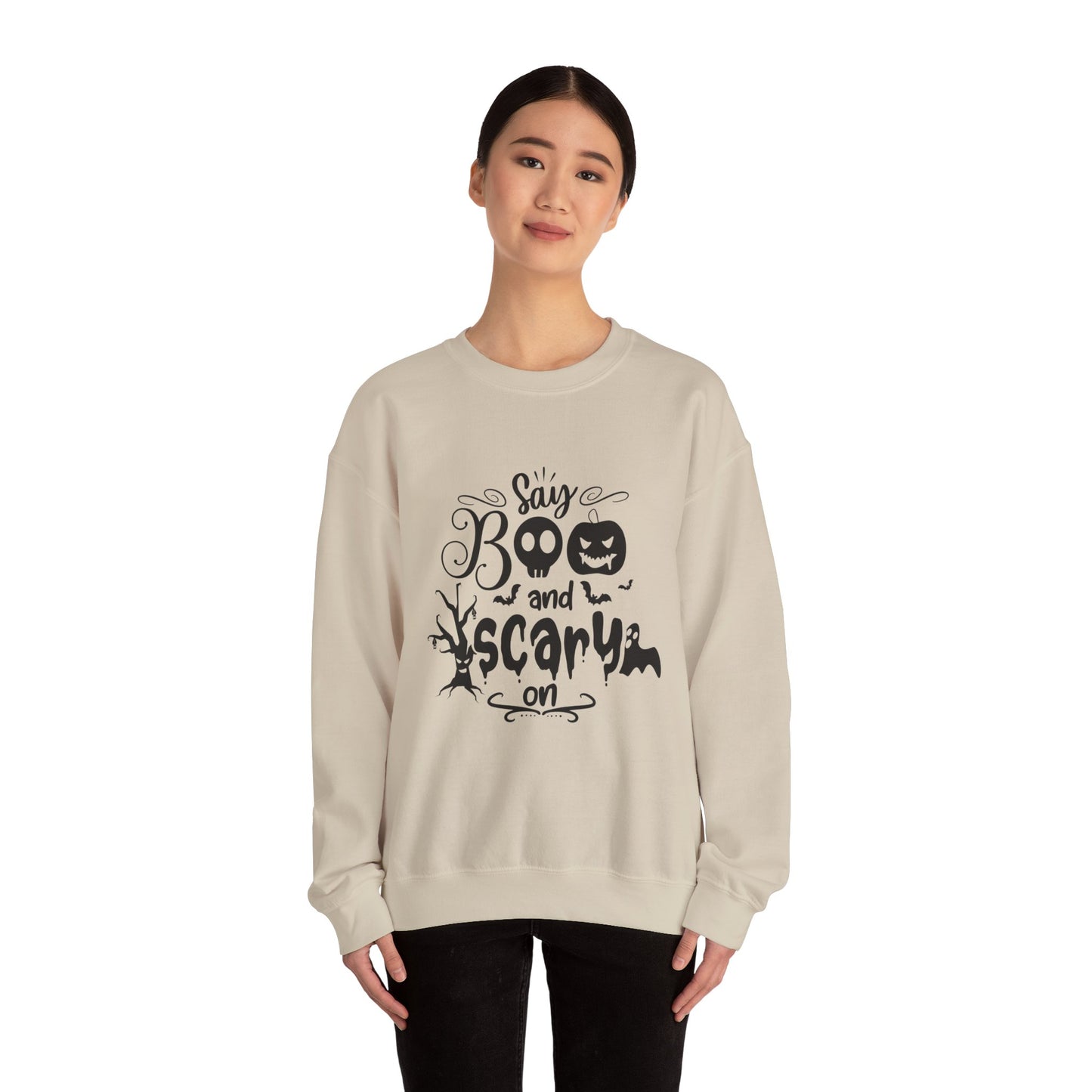 Say Boo and Scare On Unisex Heavy Blend™ Crewneck Sweatshirt