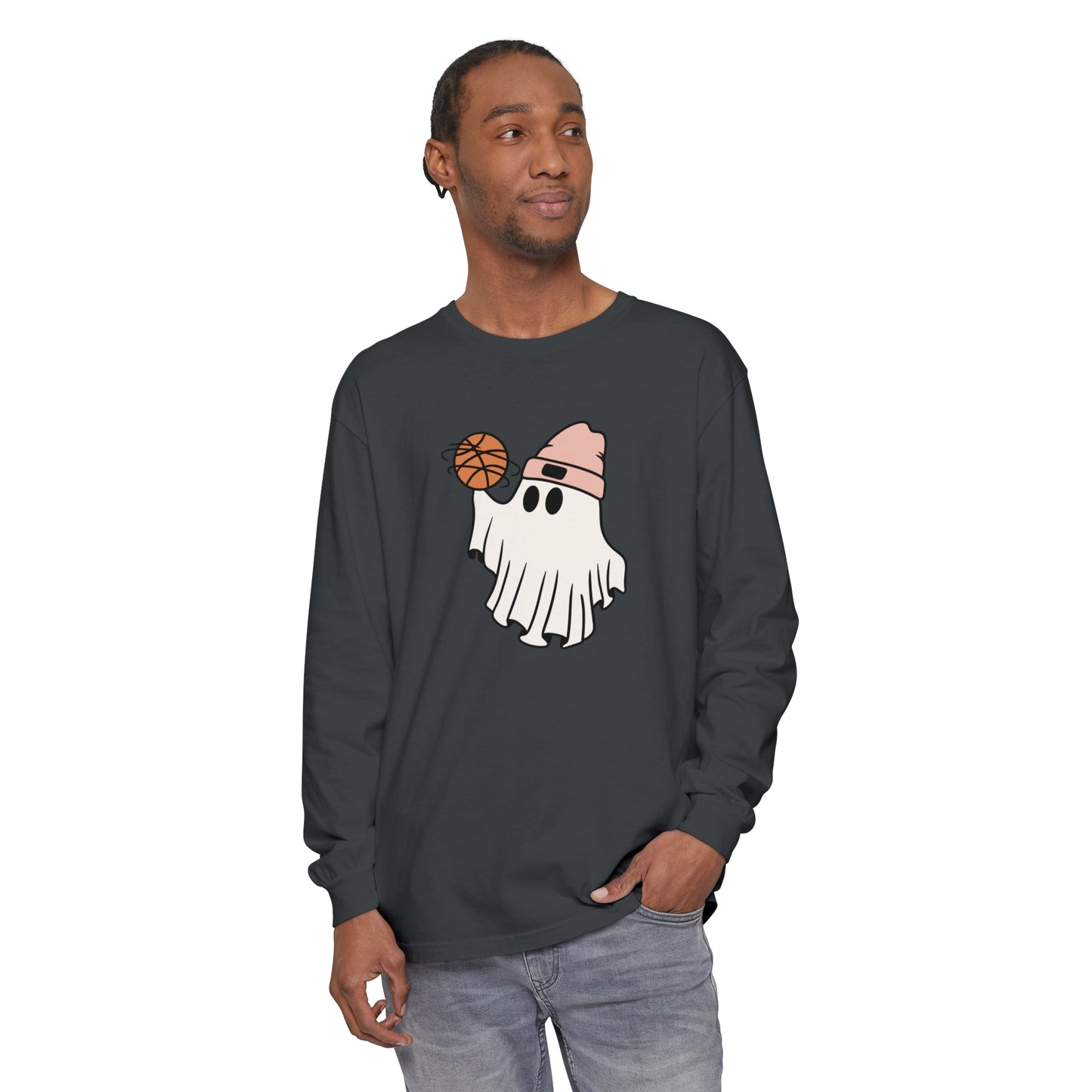 Basketball Ghost Unisex Garment-dyed Long Sleeve T-Shirt