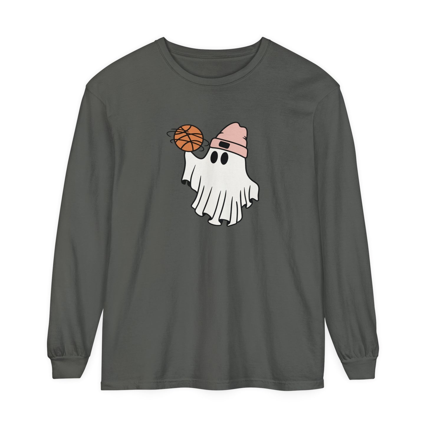 Basketball Ghost Unisex Garment-dyed Long Sleeve T-Shirt