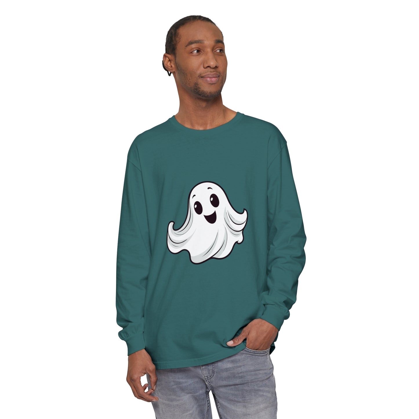 Cute Ghost Unisex Garment-dyed Long Sleeve T-Shirt