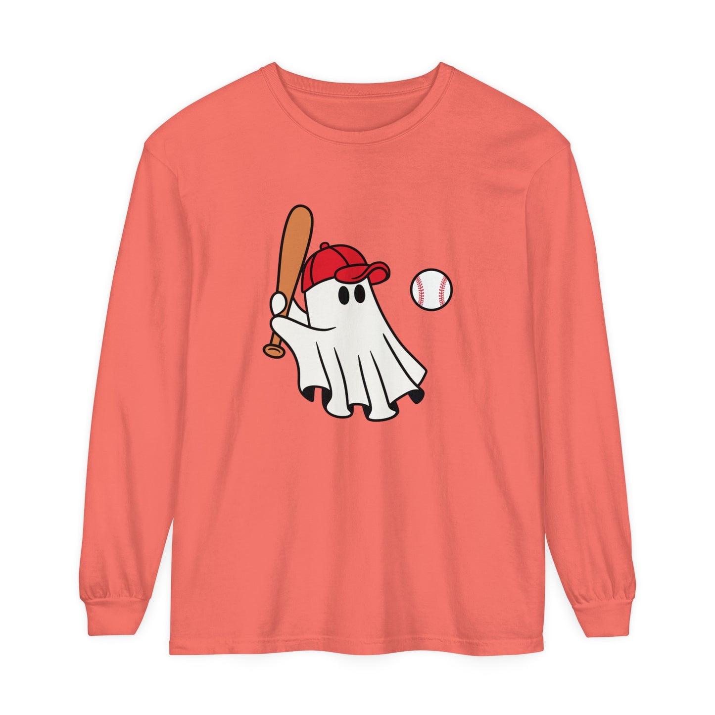 Baseball Ghost Unisex Garment-dyed Long Sleeve T-Shirt