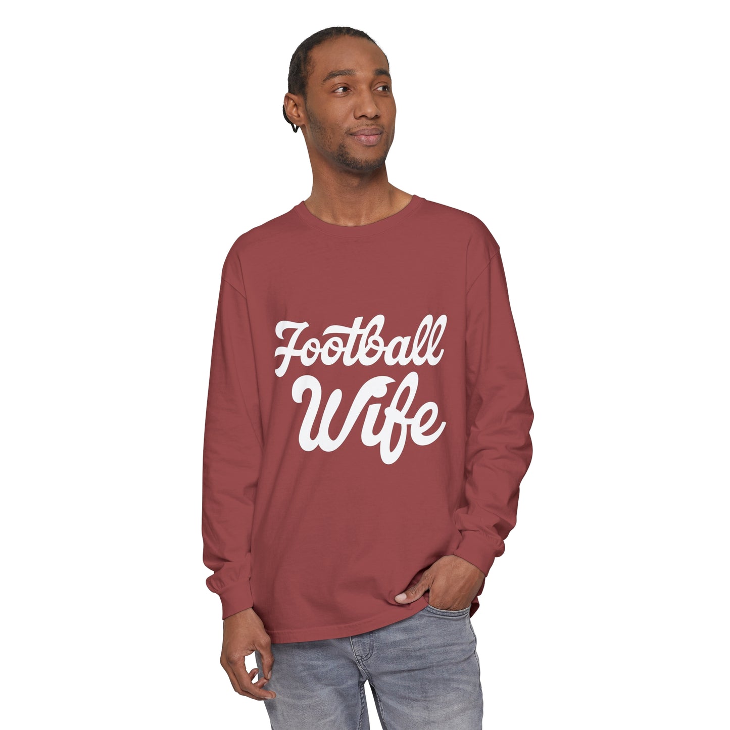 Football Wife White Unisex Garment-dyed Long Sleeve T-Shirt