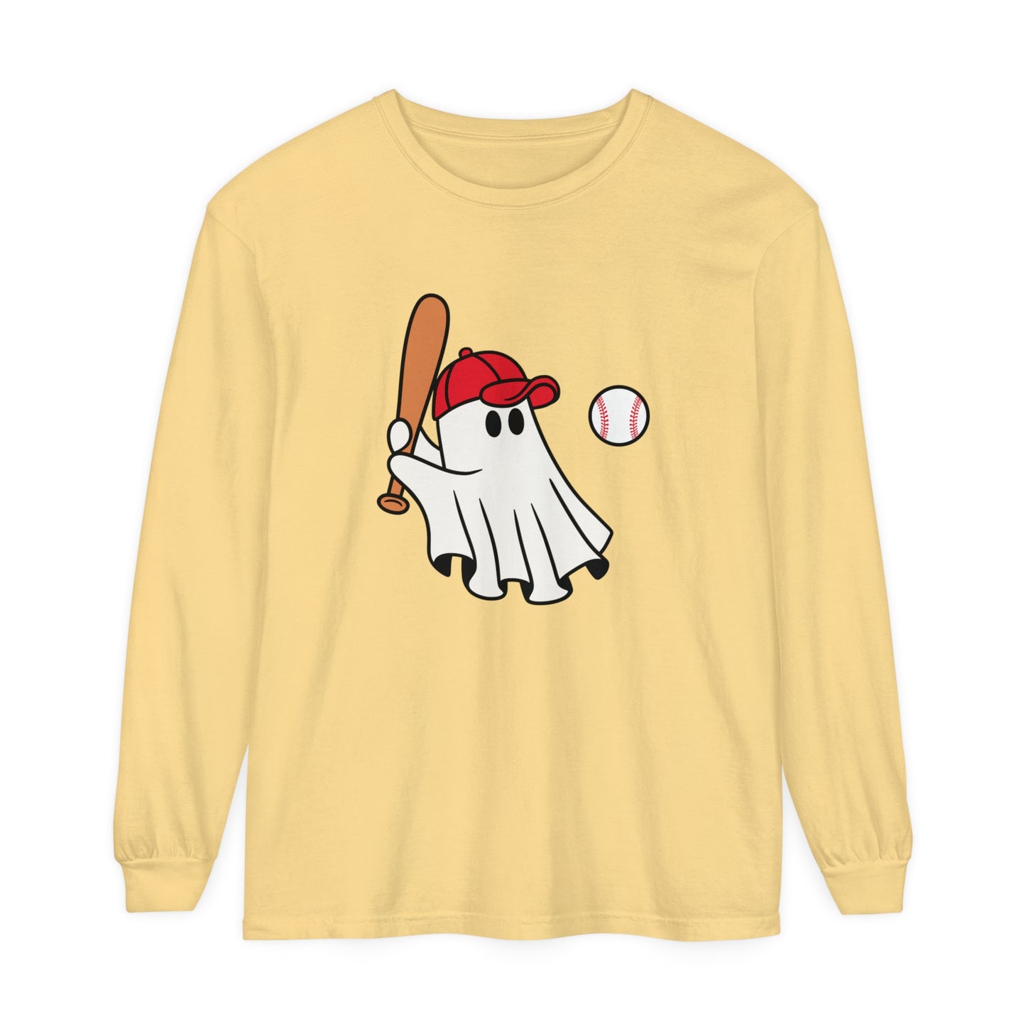 Baseball Ghost Unisex Garment-dyed Long Sleeve T-Shirt