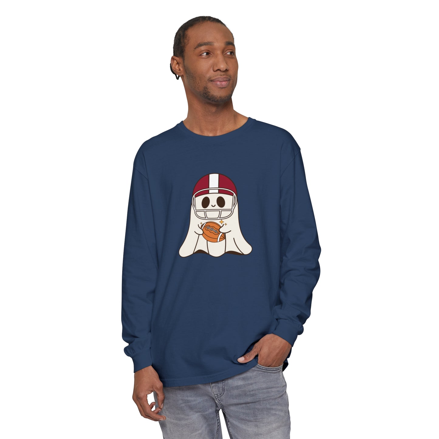 Football Ghost Unisex Garment-dyed Long Sleeve T-Shirt