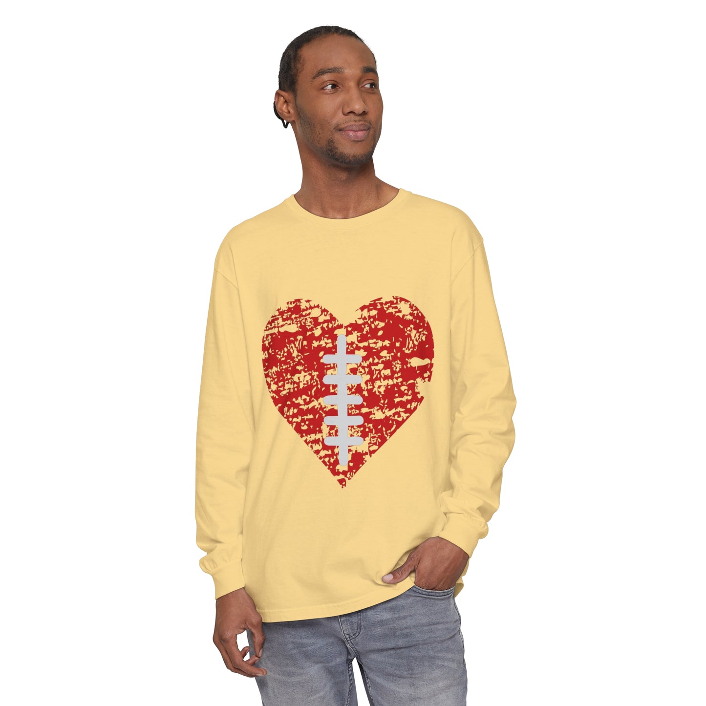 Football Heart with Laces Unisex Garment-dyed Long Sleeve T-Shirt