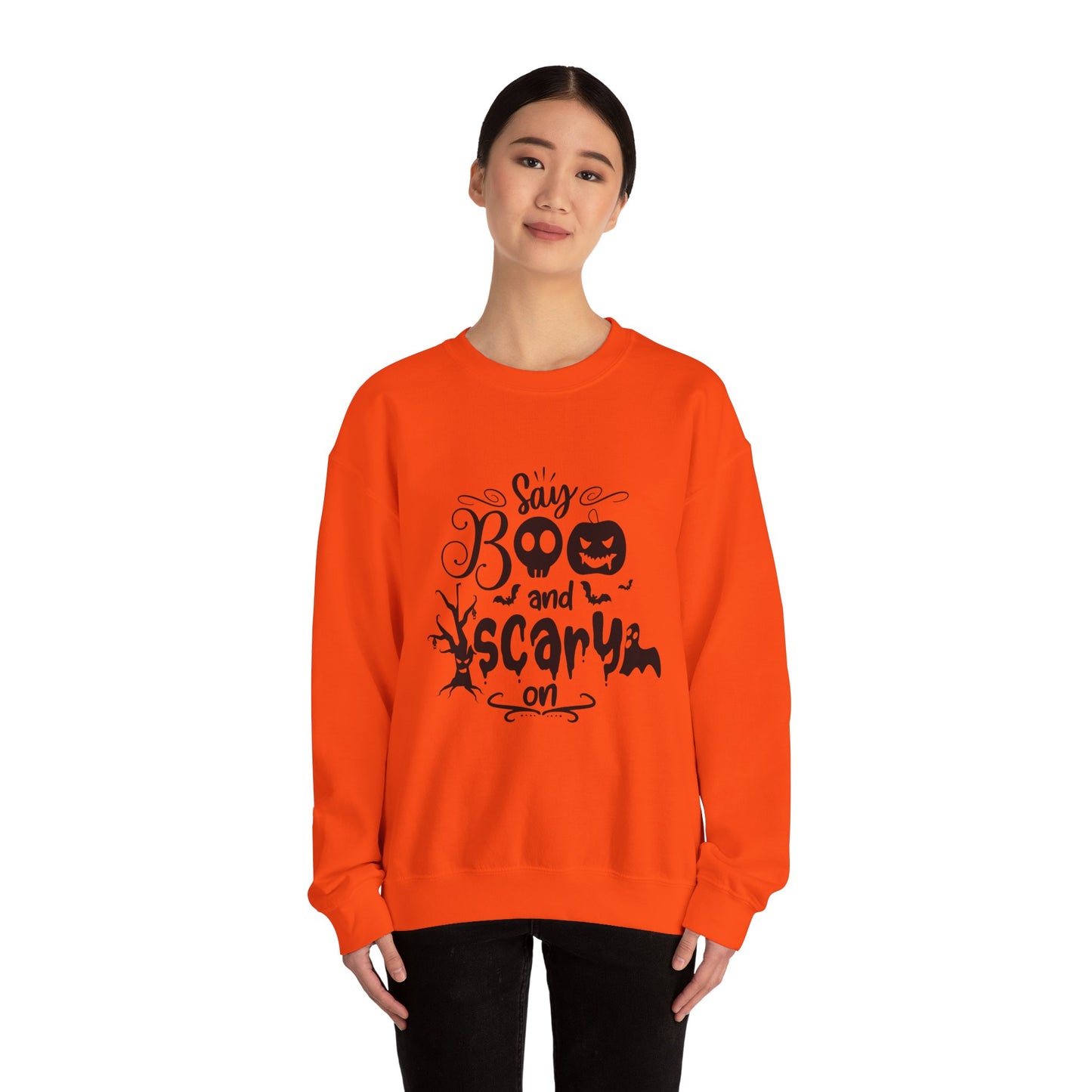 Say Boo and Scare On Unisex Heavy Blend™ Crewneck Sweatshirt