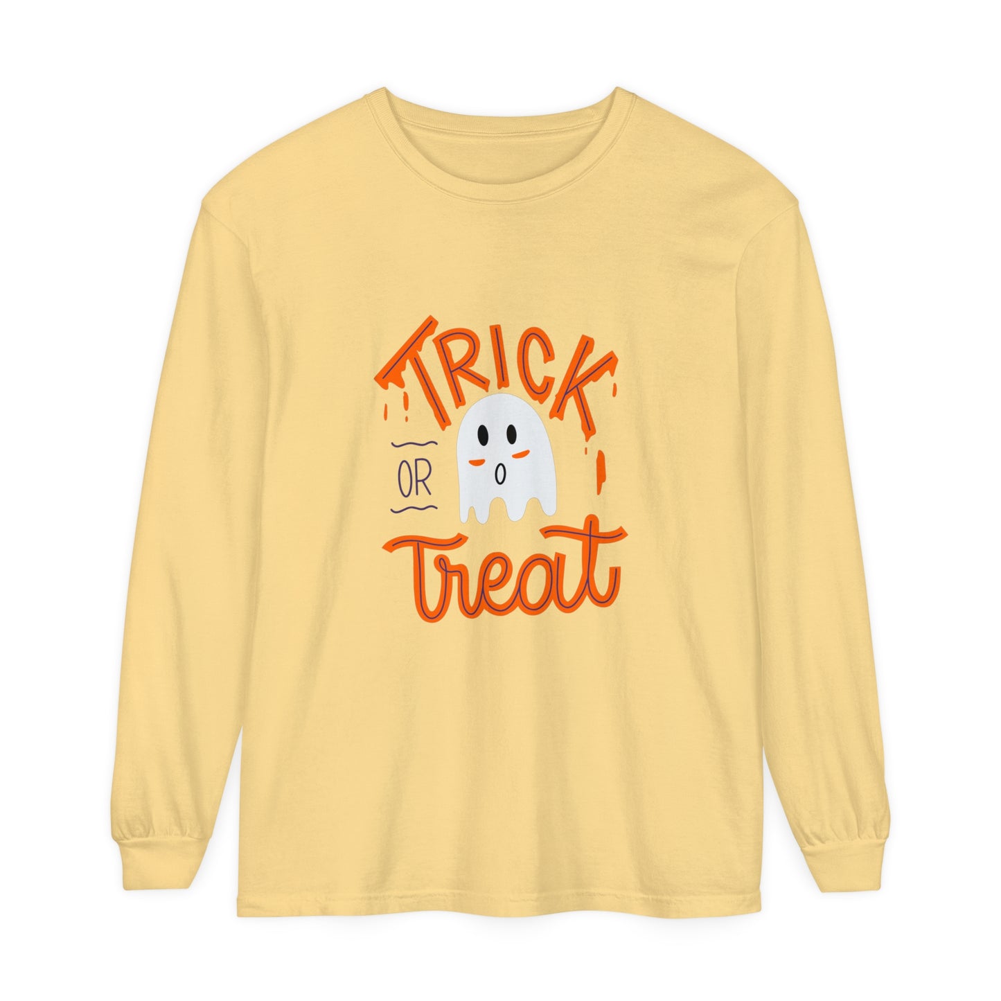 Tick or Treat Ghost Unisex Garment-dyed Long Sleeve T-Shirt