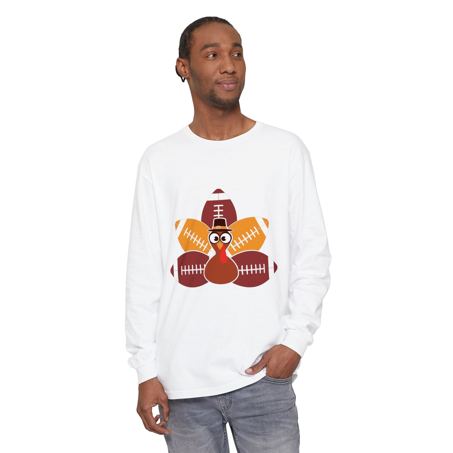 Turkey Football Tail Unisex Garment-dyed Long Sleeve T-Shirt