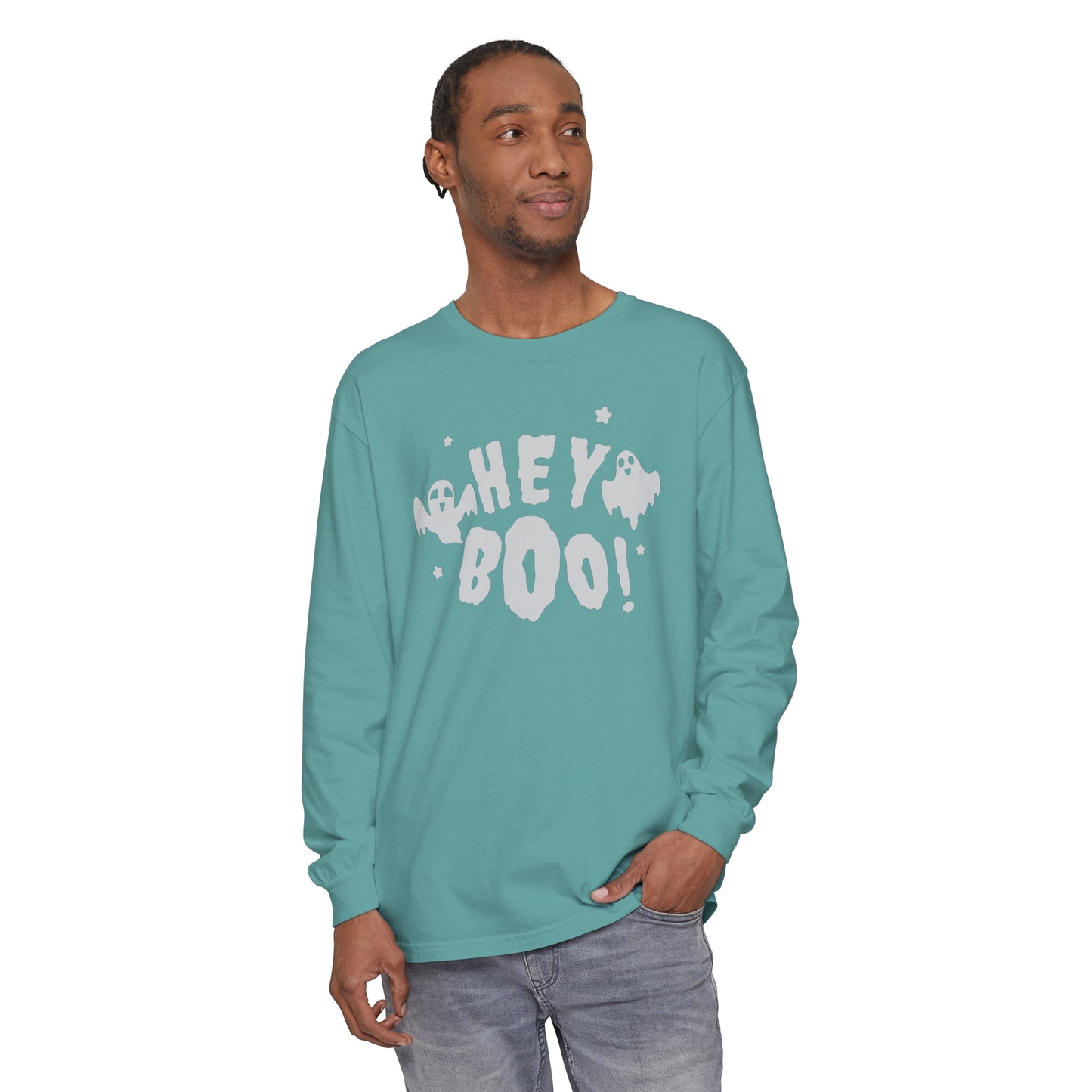 Hey Boo Unisex Garment-dyed Long Sleeve T-Shirt