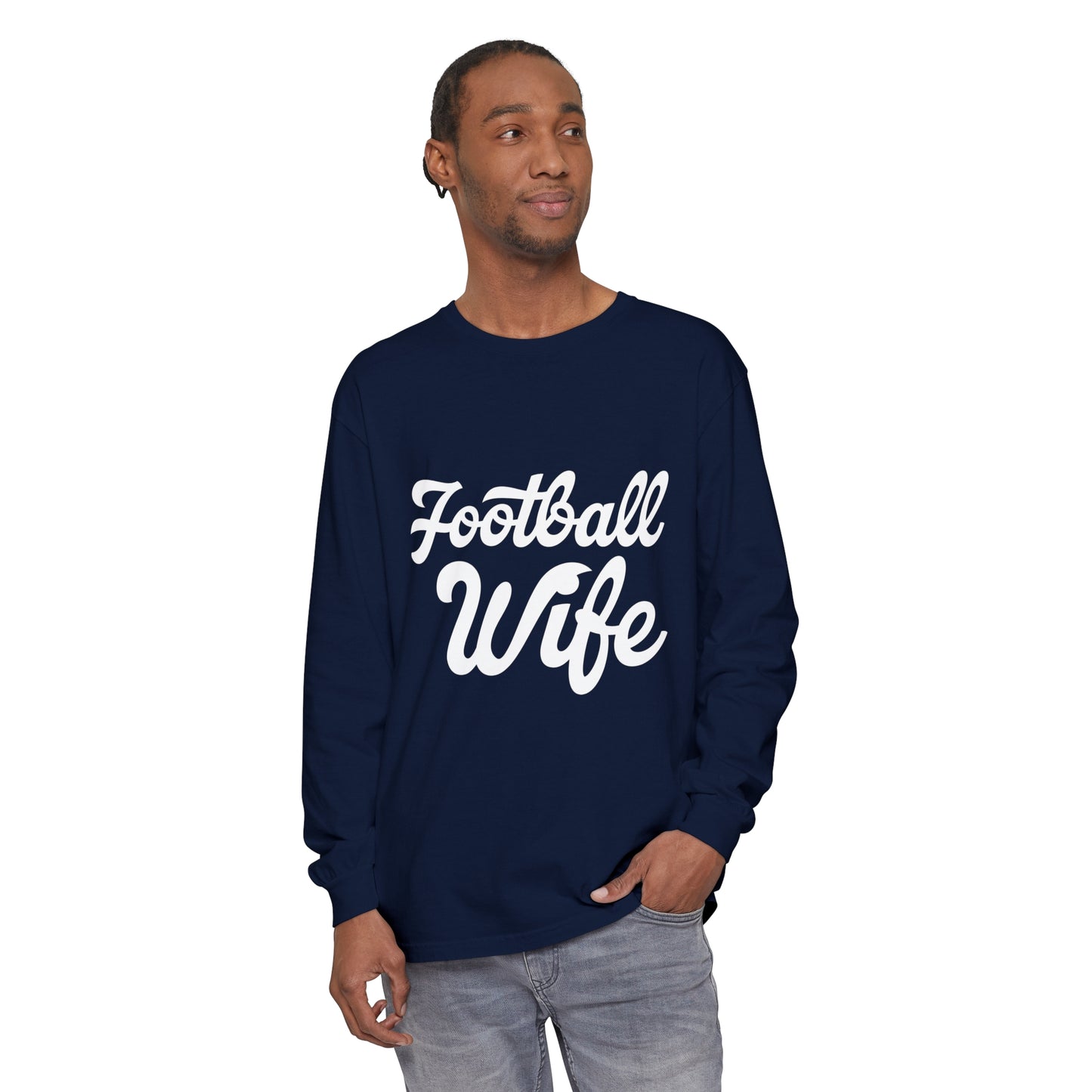 Football Wife White Unisex Garment-dyed Long Sleeve T-Shirt