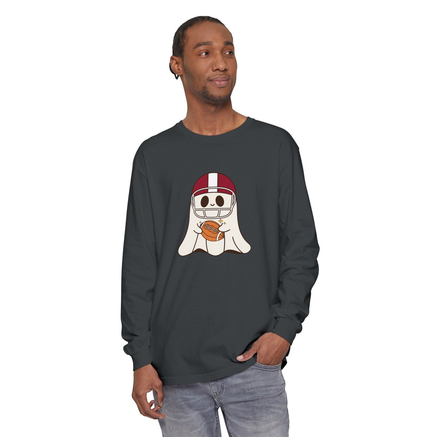 Football Ghost Unisex Garment-dyed Long Sleeve T-Shirt