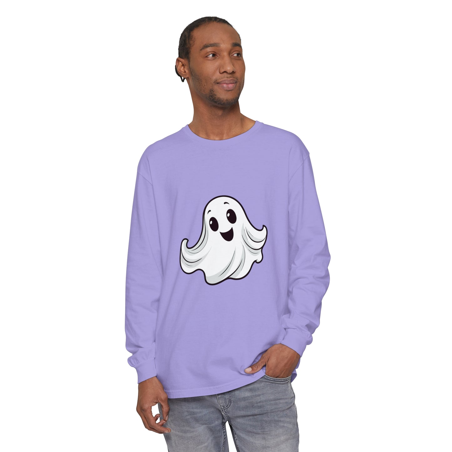 Cute Ghost Unisex Garment-dyed Long Sleeve T-Shirt