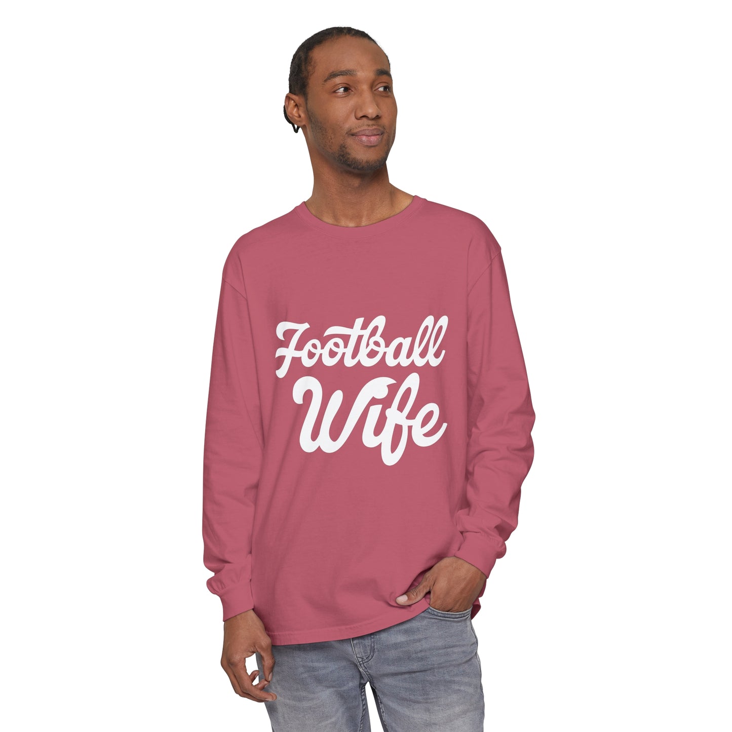 Football Wife White Unisex Garment-dyed Long Sleeve T-Shirt