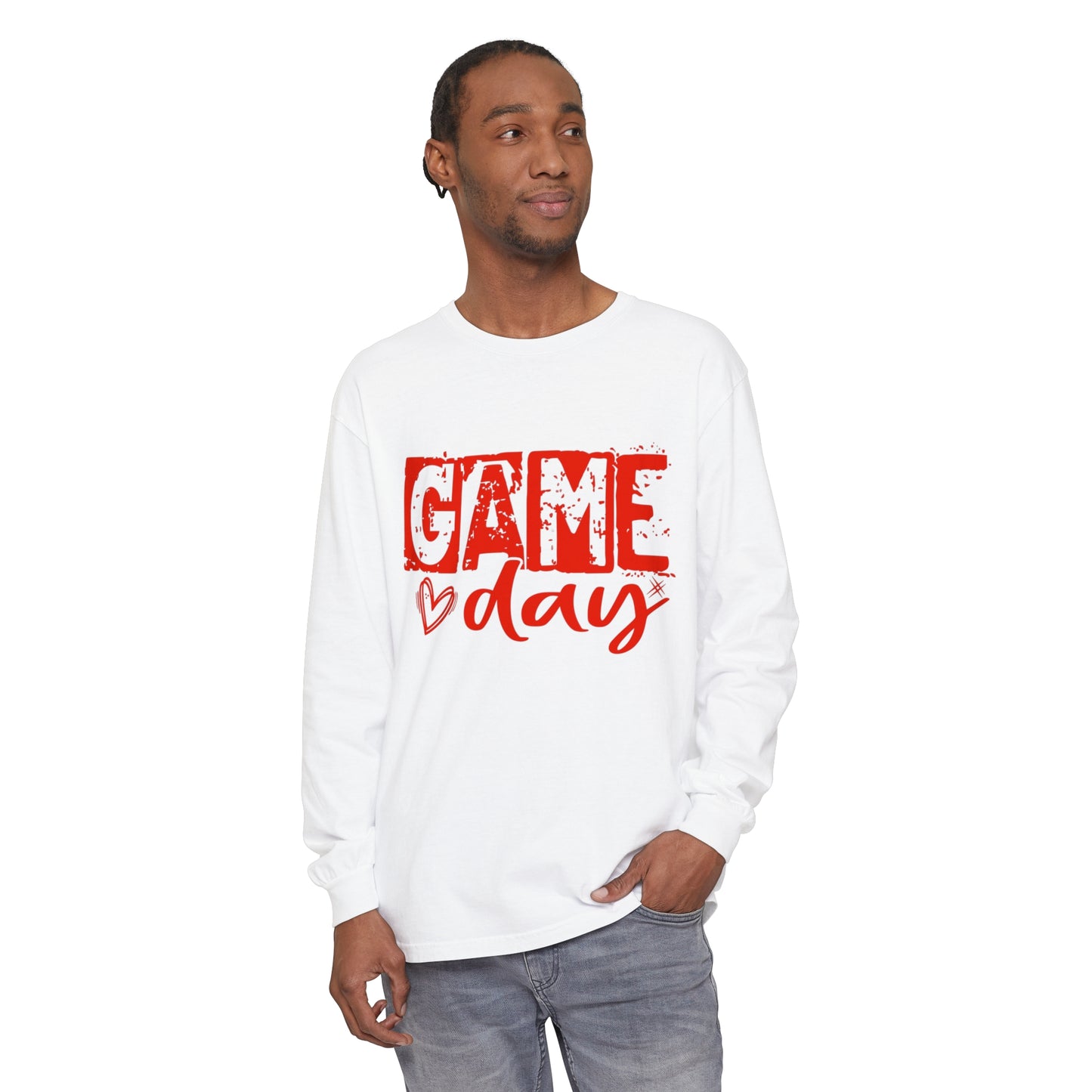 Game Day Grunge Red Unisex Garment-dyed Long Sleeve T-Shirt