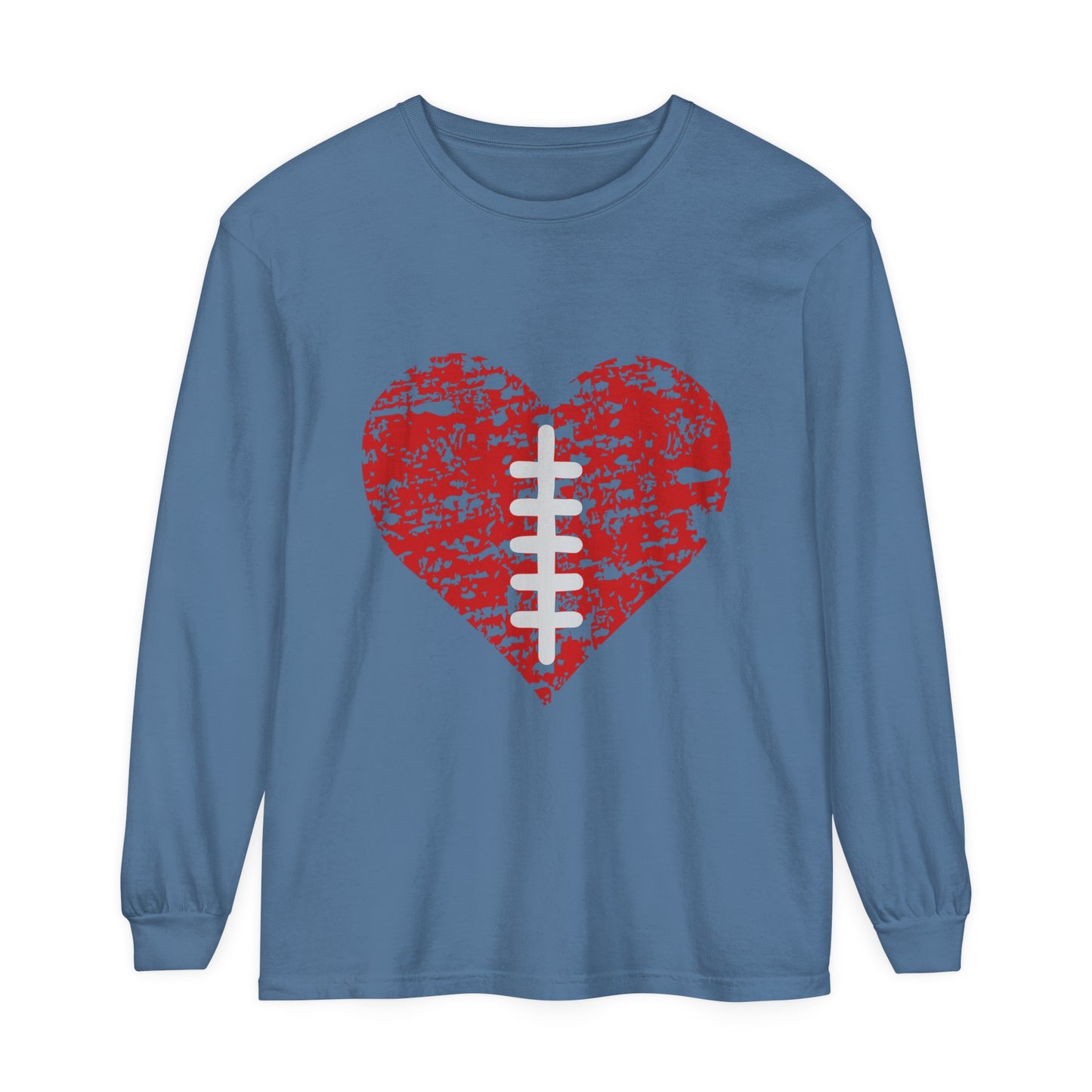 Football Heart with Laces Unisex Garment-dyed Long Sleeve T-Shirt