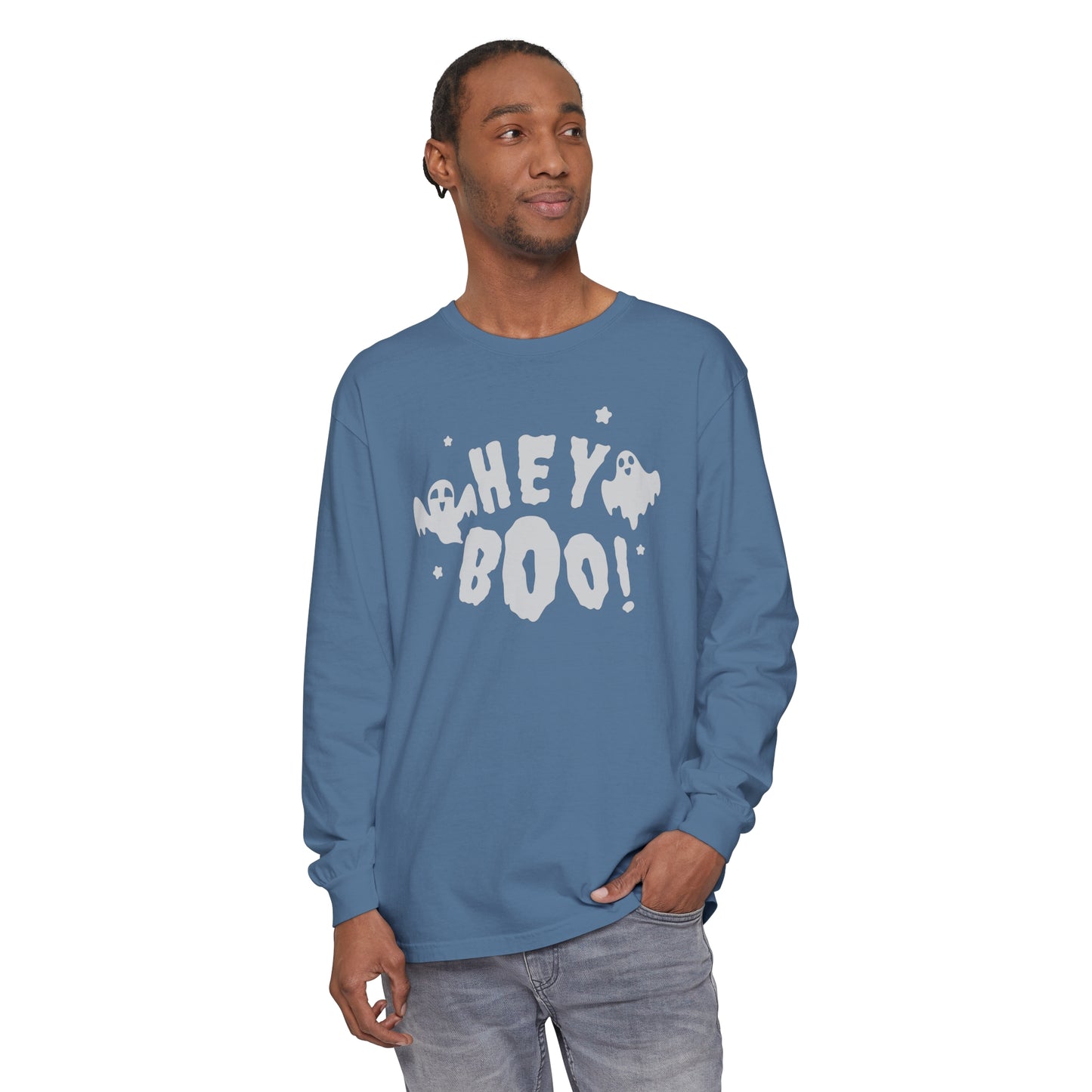 Hey Boo Unisex Garment-dyed Long Sleeve T-Shirt