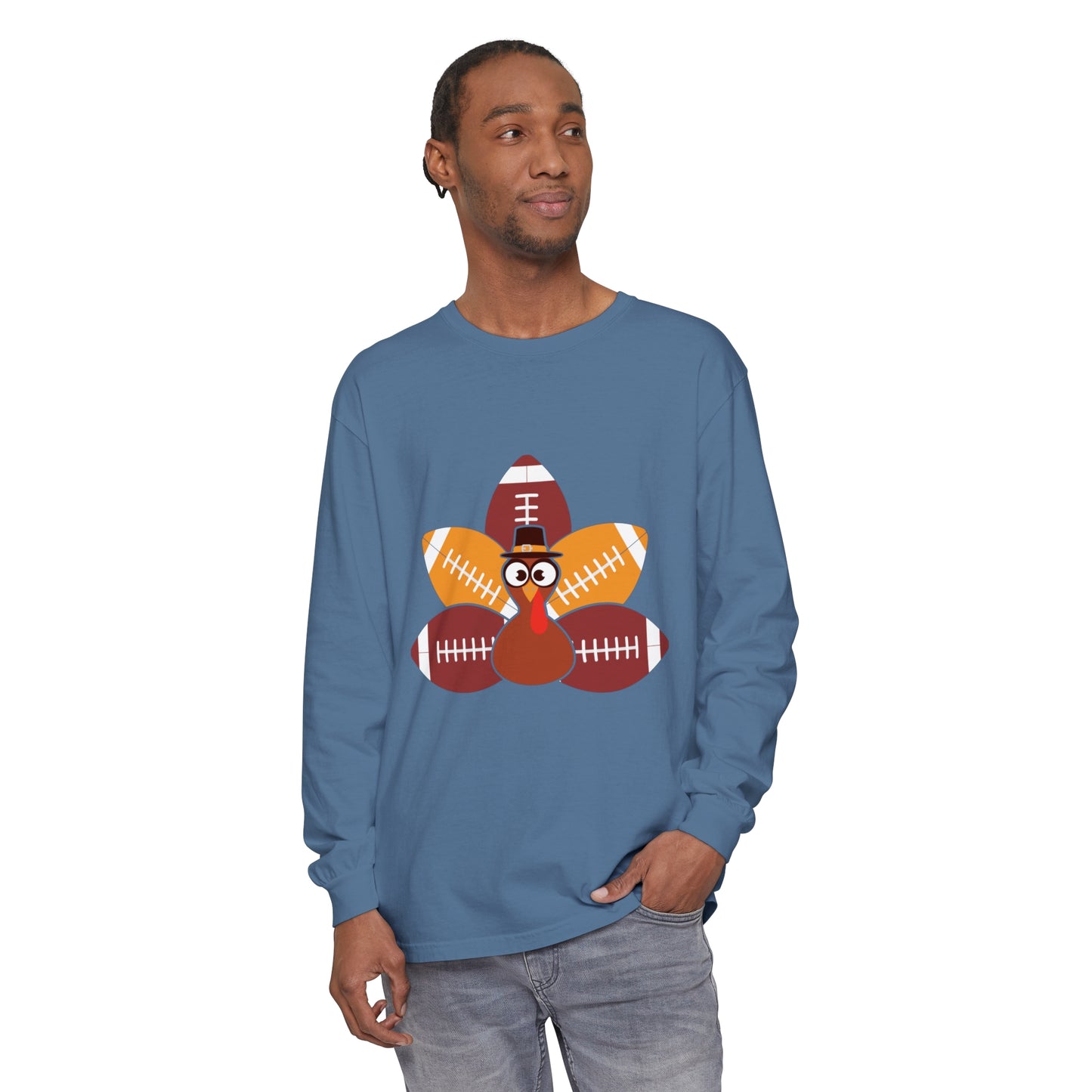 Turkey Football Tail Unisex Garment-dyed Long Sleeve T-Shirt