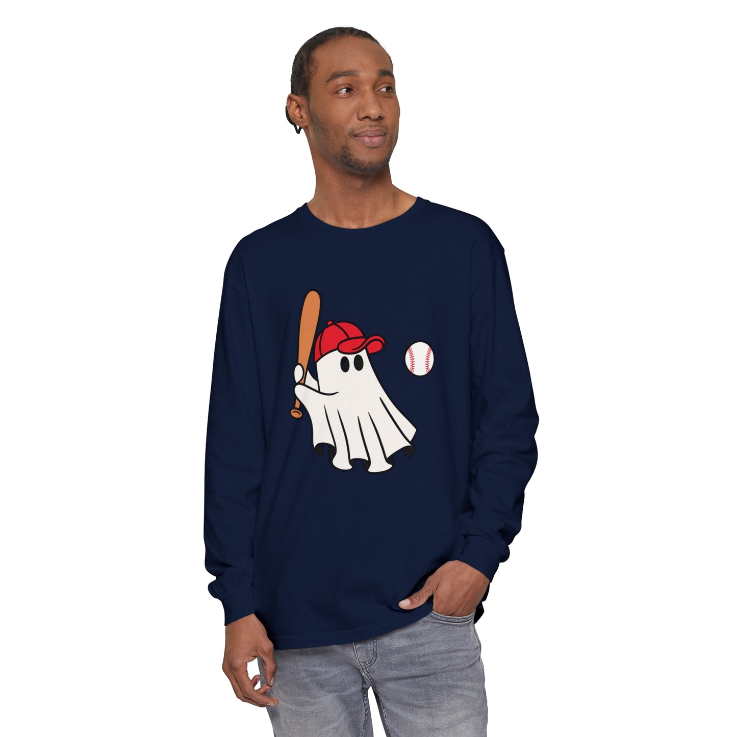 Baseball Ghost Unisex Garment-dyed Long Sleeve T-Shirt