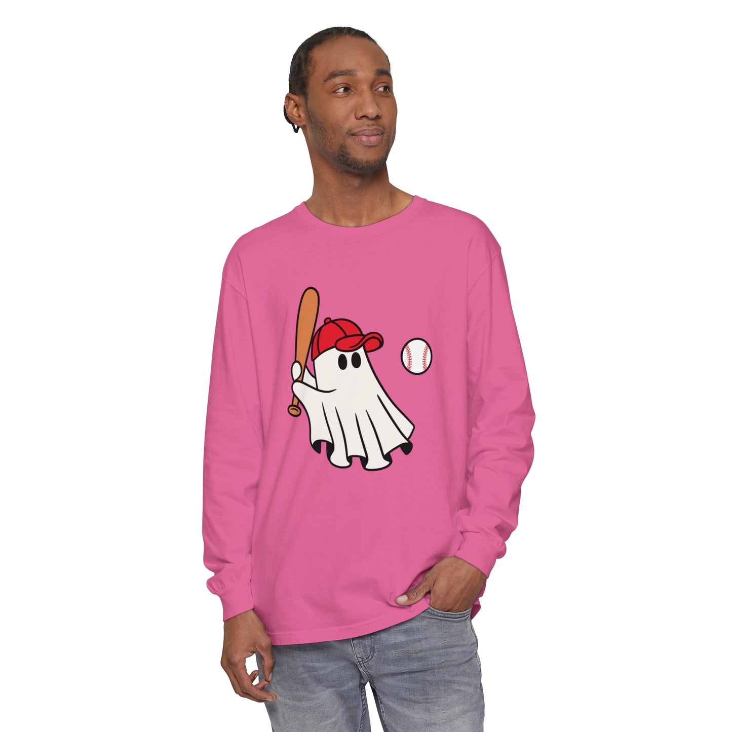 Baseball Ghost Unisex Garment-dyed Long Sleeve T-Shirt
