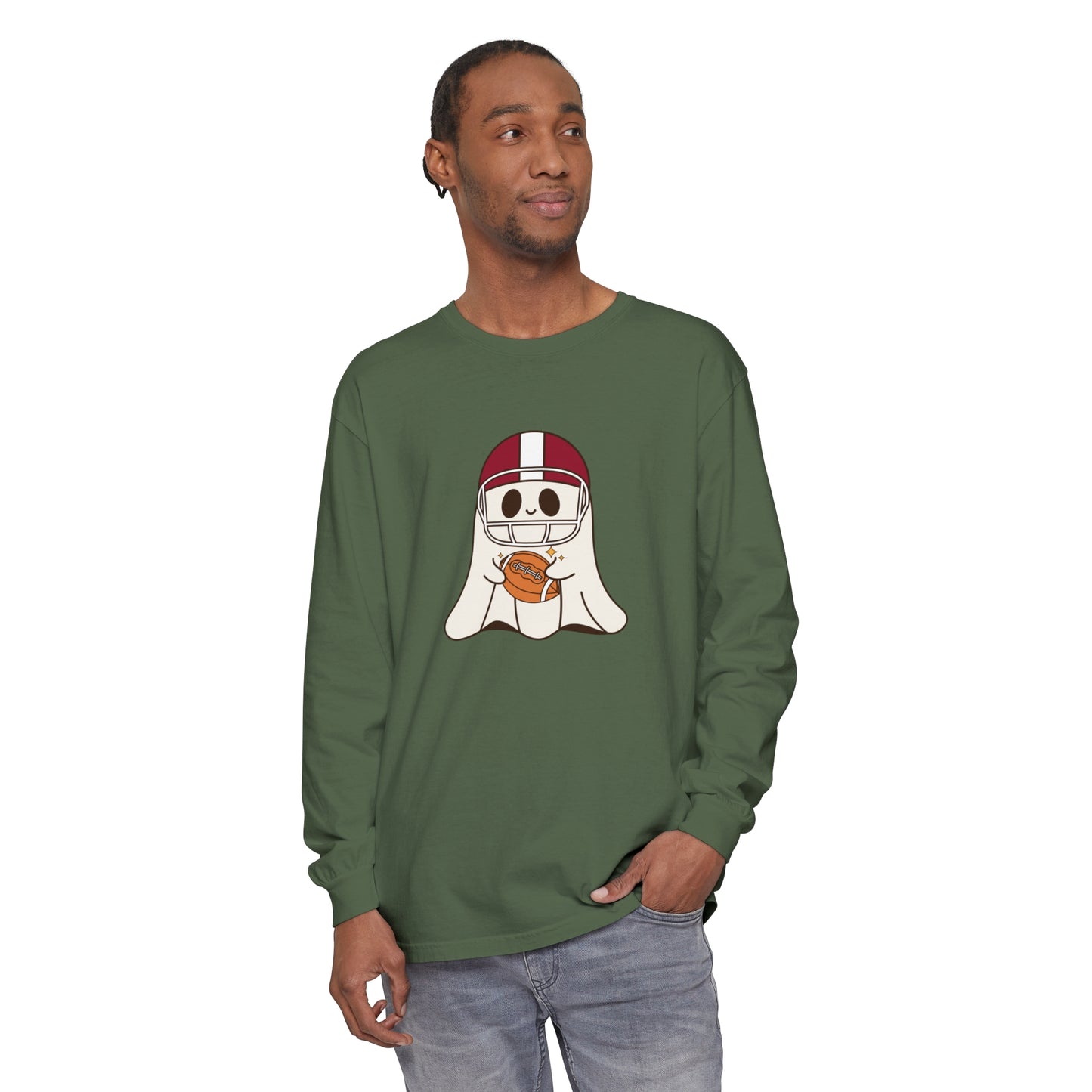 Football Ghost Unisex Garment-dyed Long Sleeve T-Shirt