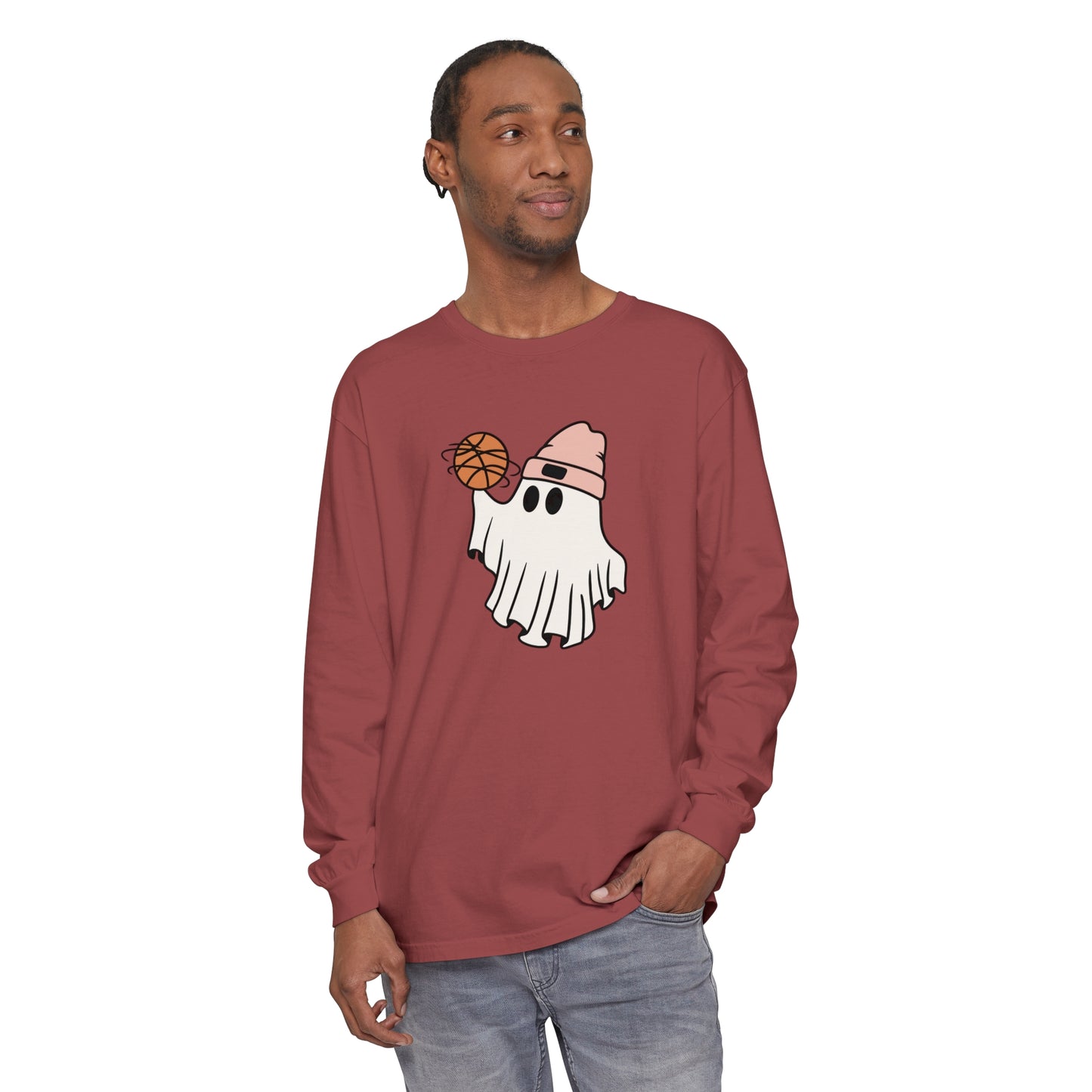 Basketball Ghost Unisex Garment-dyed Long Sleeve T-Shirt
