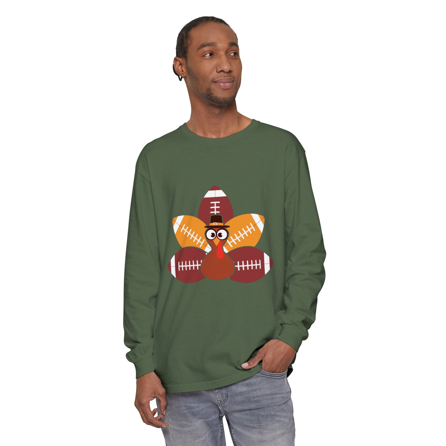 Turkey Football Tail Unisex Garment-dyed Long Sleeve T-Shirt