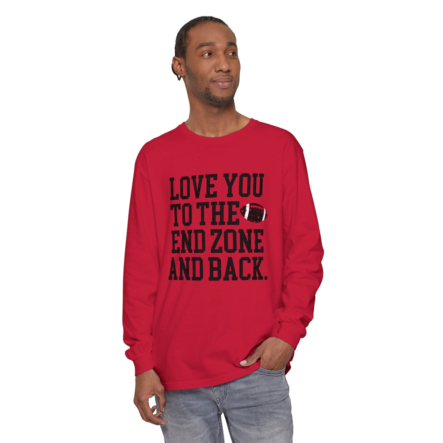 Love you to the End Zone Unisex Garment-dyed Long Sleeve T-Shirt
