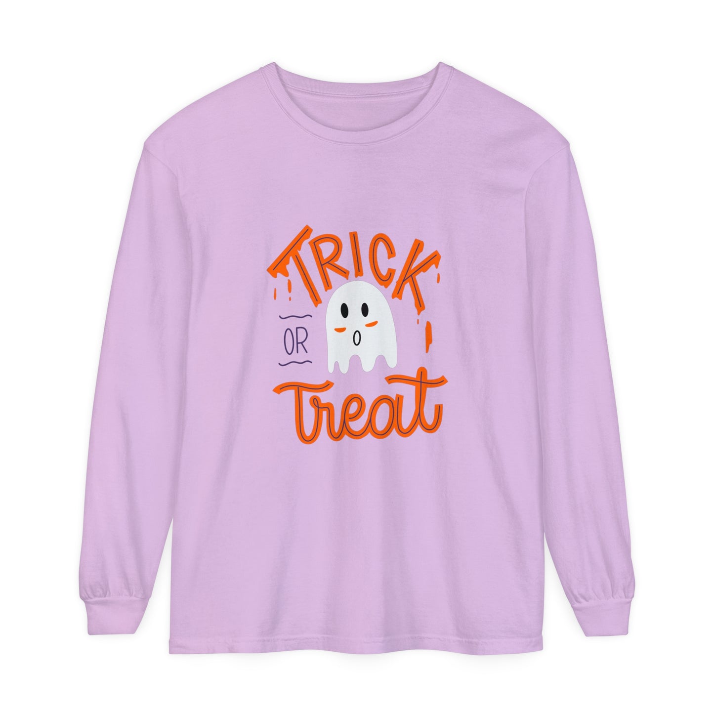 Tick or Treat Ghost Unisex Garment-dyed Long Sleeve T-Shirt