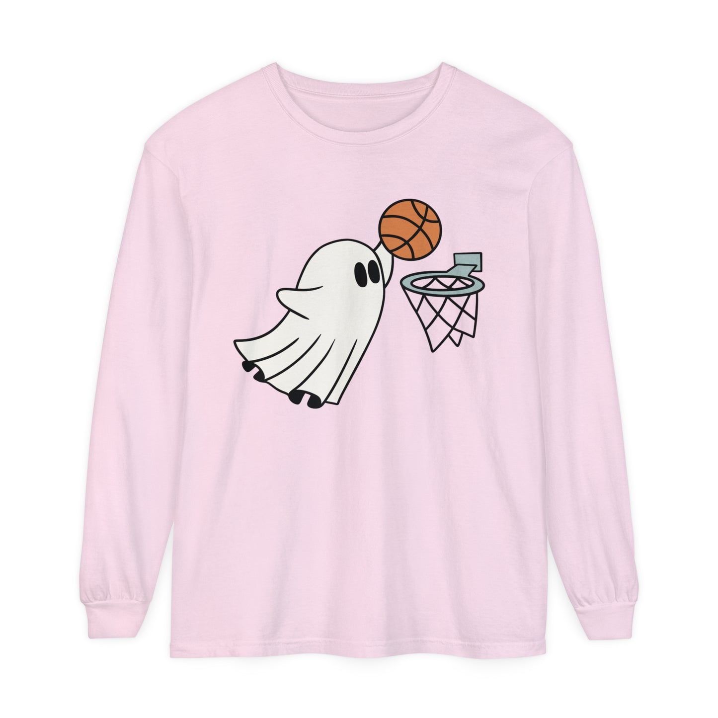 Dunking Basketball Ghost Unisex Garment-dyed Long Sleeve T-Shirt